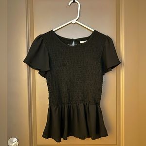 miami Fitted Seersucker Black Short-Sleeve Blouse, Size M
